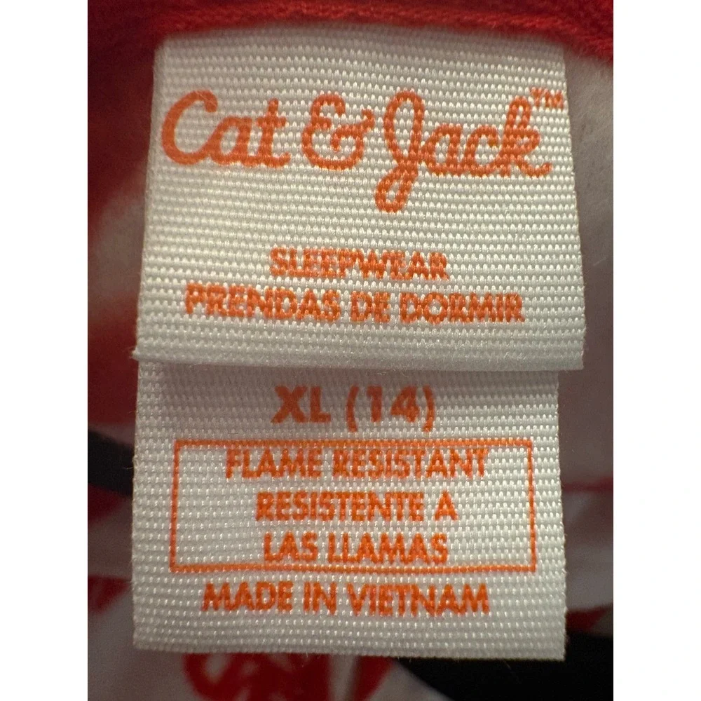Cat & Jack NWT Girls XL/14 Hooded Union Red/White Candy Cane Bow Fleece Pajamas